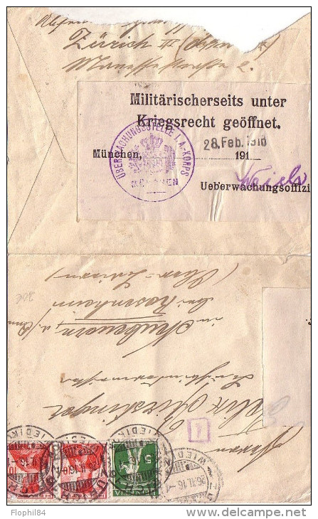 SUISSE - ENVELOPPE DE SUISSE - VERSO ETIQUETTE "MILITARISCHERSEITS UNTER KRIEGRECHT GEOFFNET" LE 26-11-1916. - Dokumente