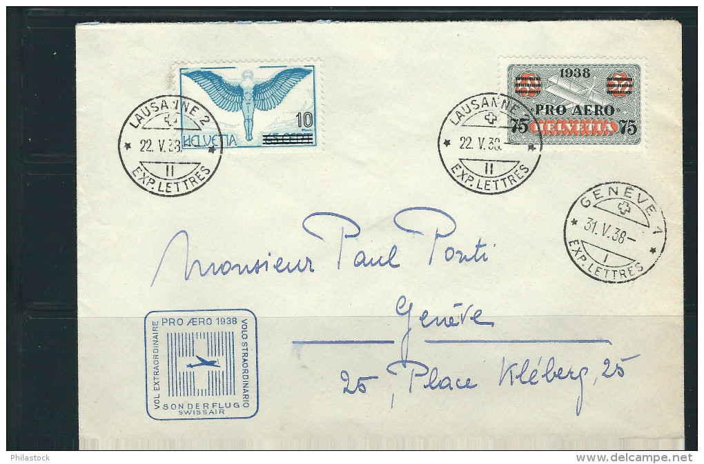 SUISSE 1938  N° PA 25 & 26 Obl. S/Lettre Comm. Voyagée - First Flight Covers