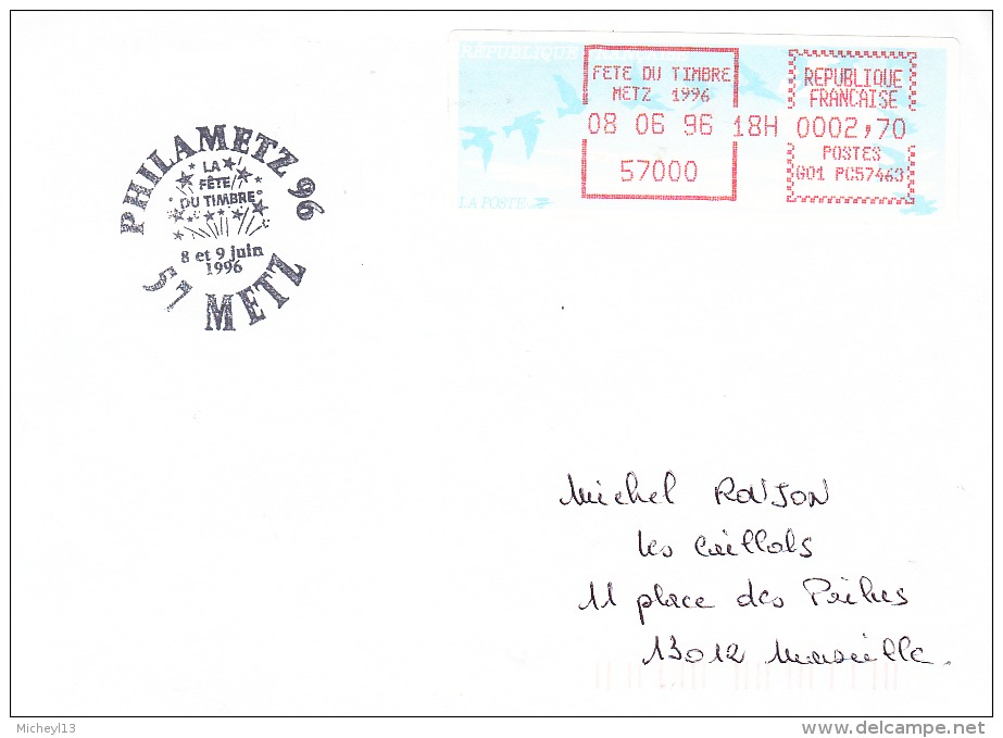 Metz-08/06/1996-Fête Du Timbre  Avec Cachet Commémoratif - 1990 « Oiseaux De Jubert »