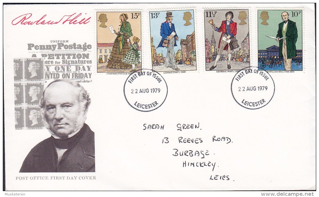 Great Britain Ersttags Brief FDC Cover 1979 Sir Rowland Hill Complete Set Sent To BURBAGE Hinckley Leictershire - 1971-1980 Dezimalausgaben