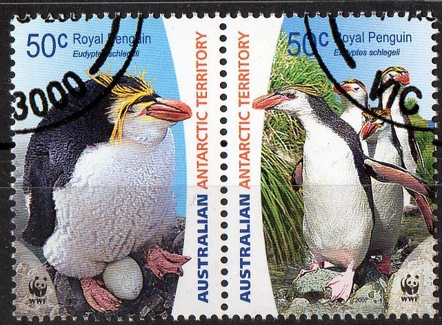 Australian Antarctic 2007 Endangered Species 50c Royal Penguin Se-tenant Pair CTO - Used Stamps