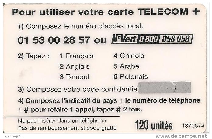 CARTE*-PREPAYEE-120U-TELECOM+-R°GLACE-NON GRATTE- Plastic Epais-Sans Date-T B E- - Autres & Non Classés