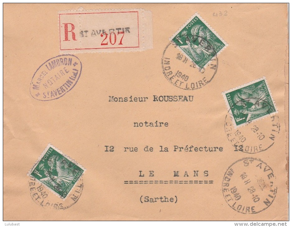 St. Avertin ( Indre Et Loire ) :TP. N° 432 X 3 ( Iris )  Sur Lettre Avec T.à D. Horoplan. (TTB ) - Cachets Manuels