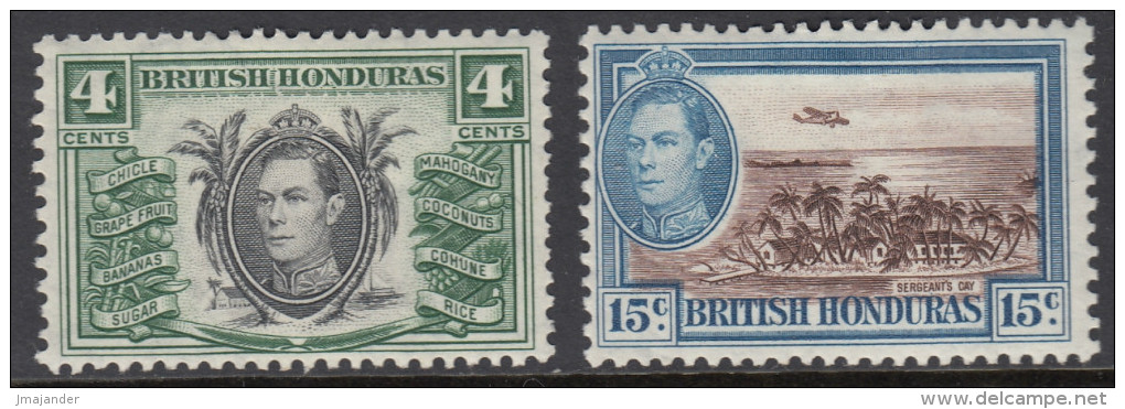 British Honduras Definitives 1938. Mi 115, 118 MH - Honduras Britannique (...-1970)