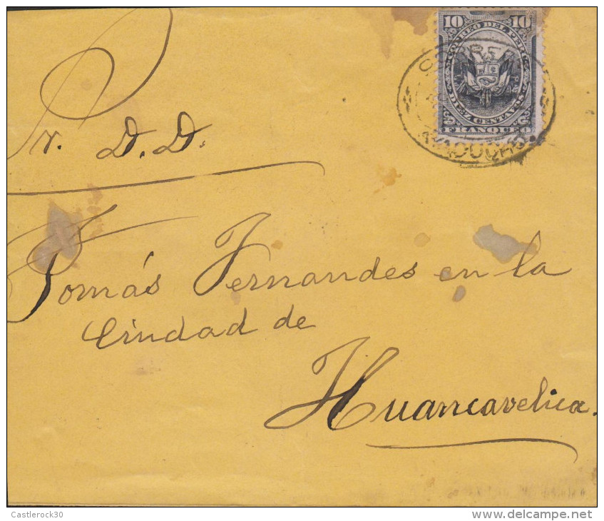 G)1884 PERU, COAT OF ARMS 10 CTS., CIRCULATED COVER TO HUANCAVELICA, INTERNAL USAGE, XF - Peru
