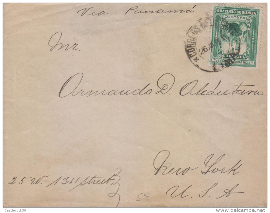 G)1901 PERU, UPU-MANCO CAPAC (AT THE BACK), LIMA CANC., CIRCULATED COVER TO NY, USA, XF - Peru