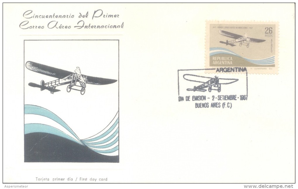 CINCUENTENARIO DEL PRIMER CORREO AEREO INTERNACIONAL TEODORO FELS 1917-1967 FDC REPUBLICA  ARGENTINA - Vliegtuigen