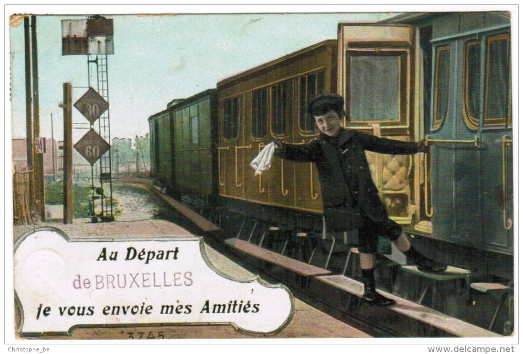 Brussel, Bruxelles, Au Départ De Bruxelles, Je Vous Envoye Mes Amitiés. Trein, Train (pk21254) - Chemins De Fer, Gares