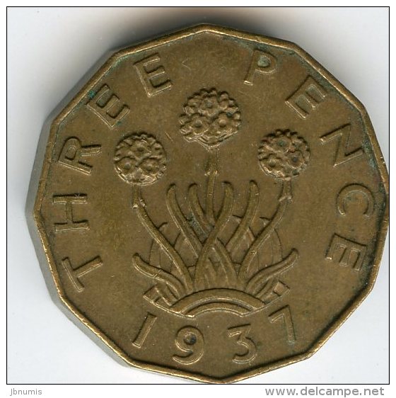 Grande-Bretagne Great Britain 3 Pence 1937 KM 849 - F. 3 Pence