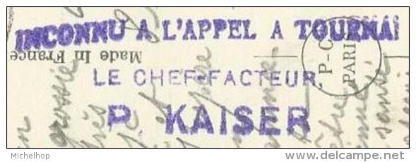 N° 337 (5 Ex.) Sur CF Avec Griffe "Inconnu à L'appel à Tournai / Le Chef Facteur /P. Kaiser" - 1932 Cérès Et Mercure