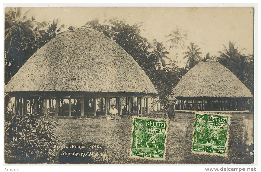 Samoa Real Photo Samoan Houses A.T. Phot Apia Maximum Stamped - Samoa