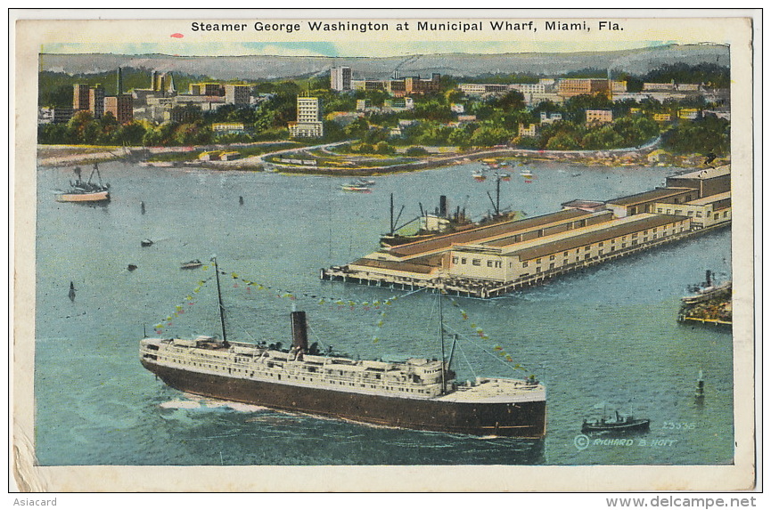 Steamer George Washington At Municipal Wharf Envoi 1925 Vers Longny Orne France - Miami