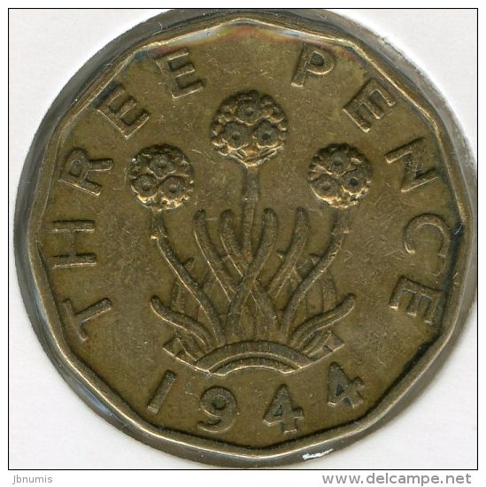 Grande-Bretagne Great Britain 3 Pence 1944 KM 849 - F. 3 Pence