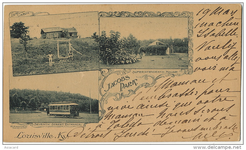 Louisville Kentucky Jacobs Park Private Mailing Card Used 1901 Tram Superintendents House Log Cabin - Louisville