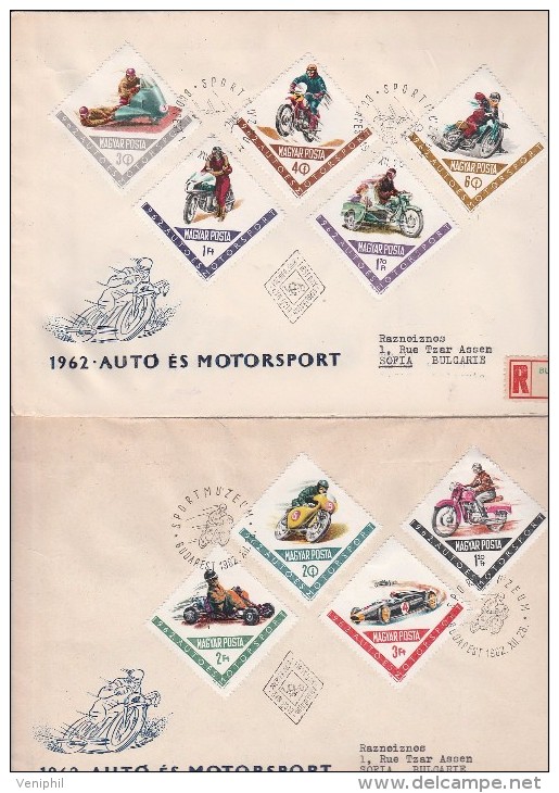 HONGRIE- 2 LETTRES AFFRANCHIES AVEC SERIE SPORTS MOTOS ET AUTOMOBILES N° 1530 A 1538 -ANNEE 1962 - Cartas & Documentos
