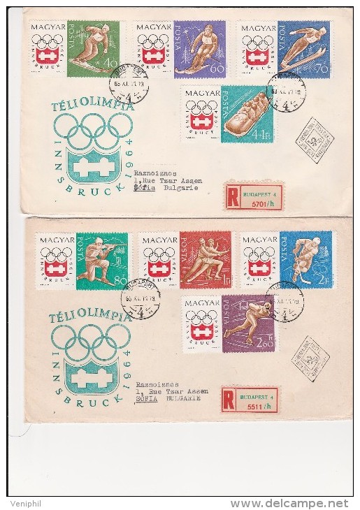 HONGRIE- 2 LETTRES AFFRANCHIES AVEC SERIE JO D'HIVER INNSBRUCK 1963 - N° 1606 A 1613 - Briefe U. Dokumente