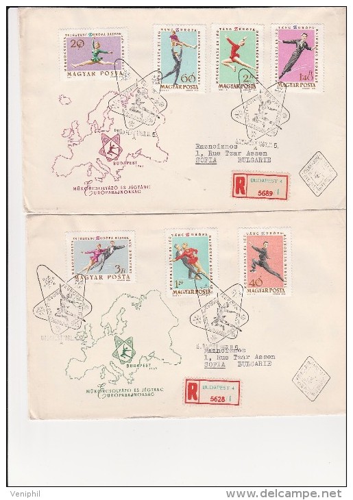 HONGRIE- 2 LETTRES AFFRANCHIES AVEC SERIE CHAMPIONNAT D'EUROPE PATINAGE 1963 N° 1539 A 1545 - Covers & Documents