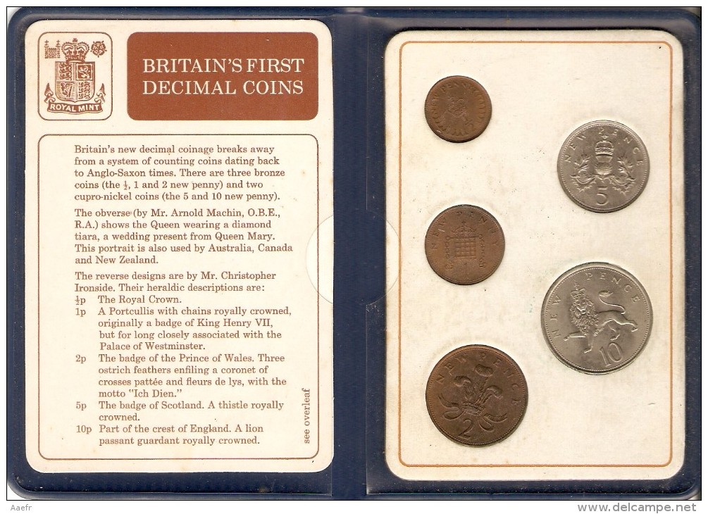 Monnaies - GRANDE-BRETAGNE - MINT SET Britain's First Decimal Coins - 5 Pièces -1968 - Other & Unclassified