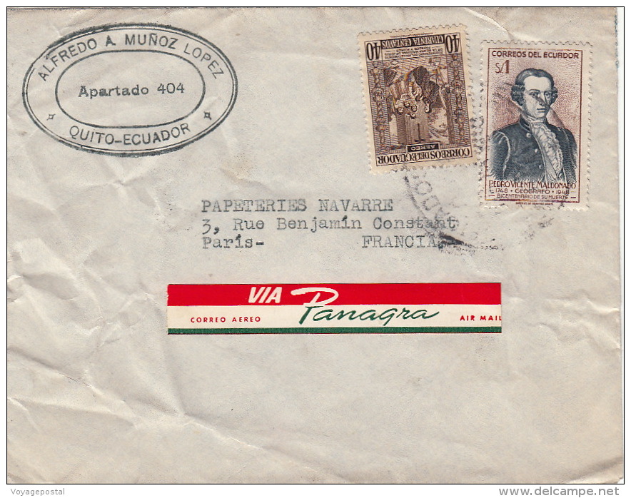 Lettre Quito (Equateur) Pour La France "Via Panagra" - Equateur