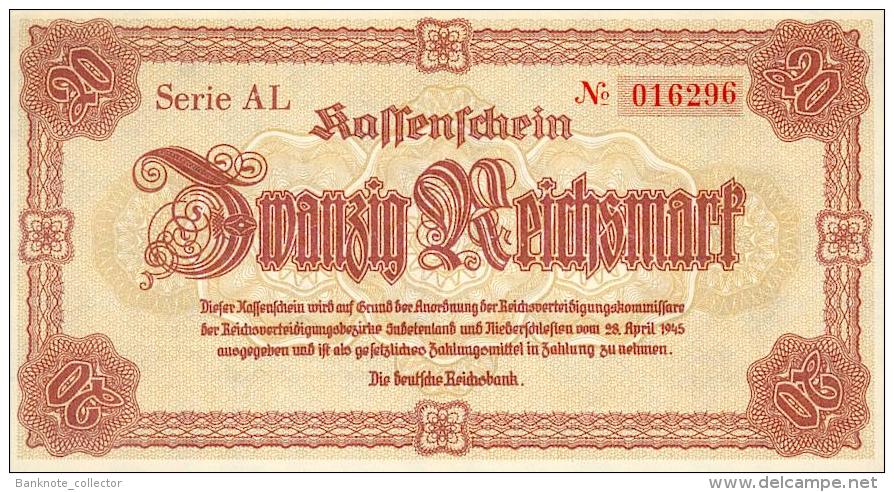 Deutschland, Germany - 1 X 20 Reichsmark, Ro. 186 , ( Serie AL ) 1945 ! - 20 Reichsmark