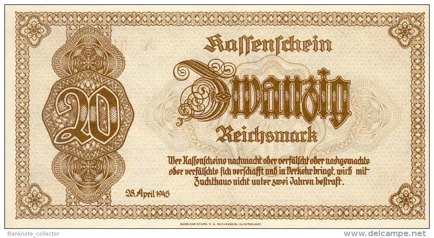 Deutschland, Germany - 1 X 20 Reichsmark, Ro. 186 , ( Serie AL ) 1945 ! - 20 Reichsmark
