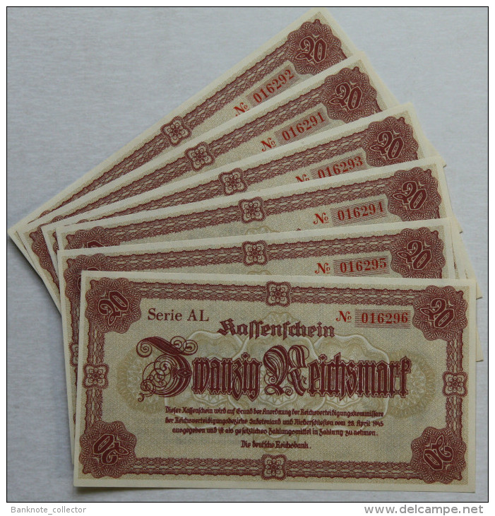 Deutschland, Germany - 1 X 20 Reichsmark, Ro. 186 , ( Serie AL ) 1945 ! - 20 Reichsmark