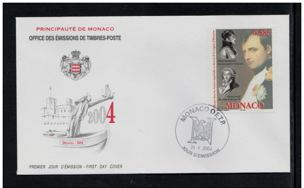 MONACO 2004 FDC YT N° 2445 Officiers Dans Les Armées Impériales Et Décorés De La Légion D´Honneur Napoleon 1er Grimaldi - FDC