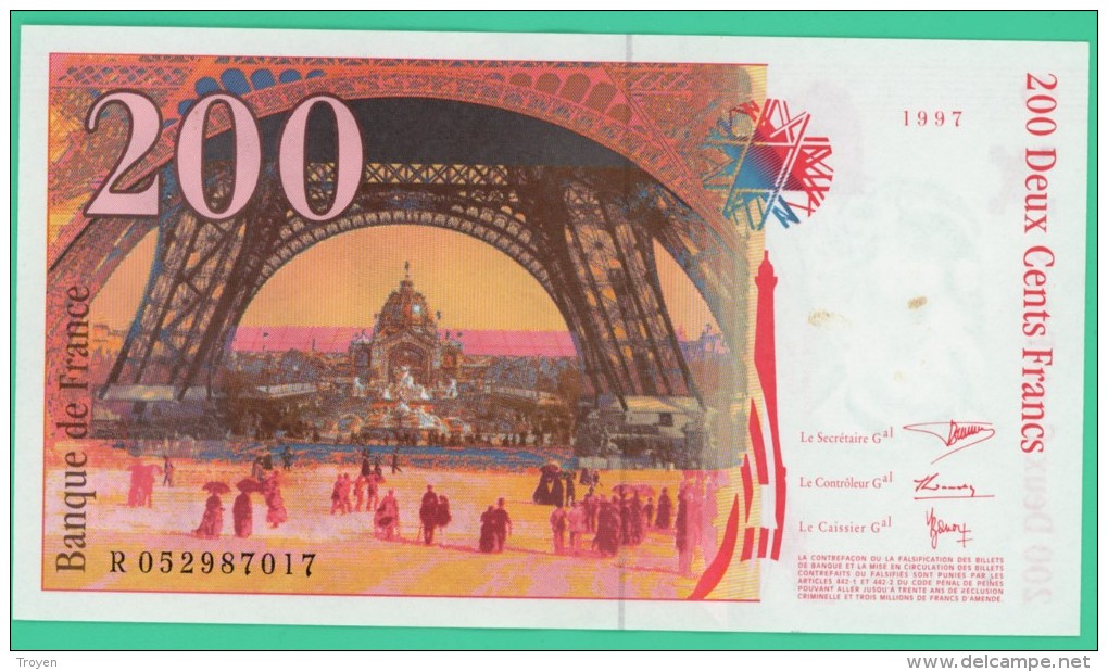 France - 200 Francs - Eiffel - N° R 052987017 - 1997 - Splendide - 200 F 1995-1999 ''Eiffel''