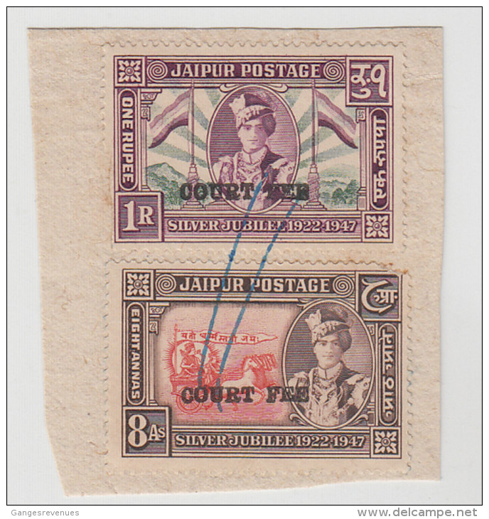 JAIPUR STATE  8A & 1R  Silver Jubilee  Stamps O/p  Court Fee   # 84766  India  Inde  Indien Revenue Fiscaux - Jaipur