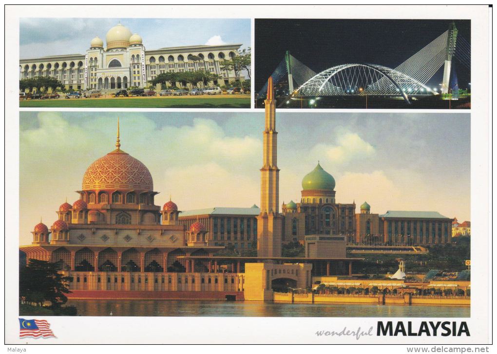 Malaysia 2010 Postcard  Putra Mosque Putrajaya,Seri Saujana Bridge &amp; Perdana Putra Prime Minister&rsquo;s Office Com - Malesia