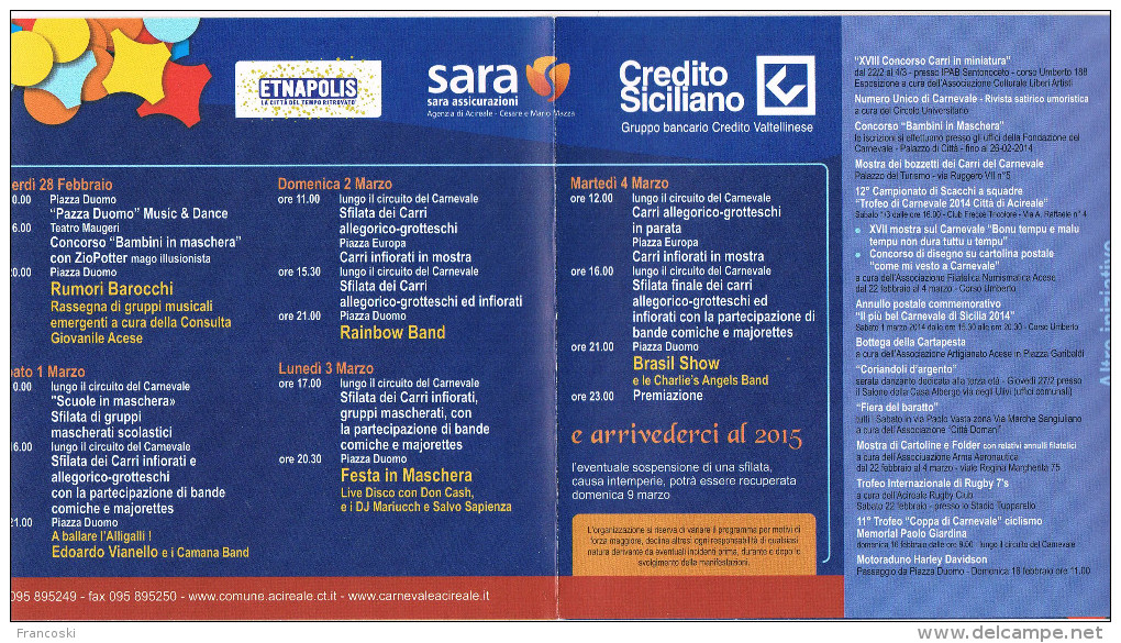 CARNEVALE ACIREALE(CATANIA) SICILY 2014-PROGRAMMA-CARNIVAL-CARNAVAL- - Carnival