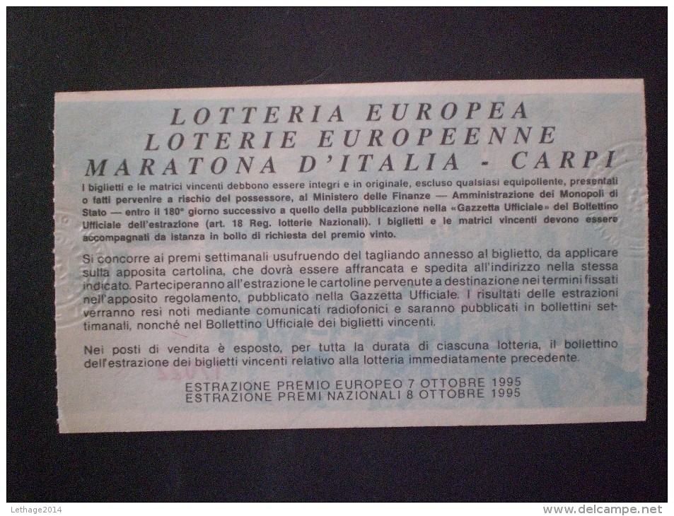 BIGLIETTO LOTTERIA EUROPEA 1995 - Biglietti Della Lotteria