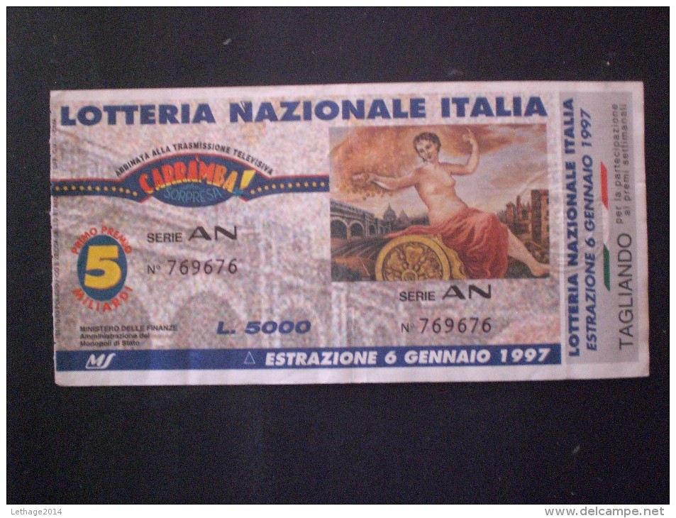 BIGLIETTO LOTTERIA  NAZIONALE ITALIA 1997 - Loterijbiljetten