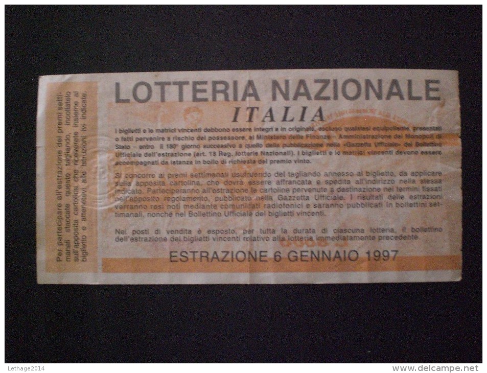 BIGLIETTO LOTTERIA  NAZIONALE ITALIA 1997 - Loterijbiljetten