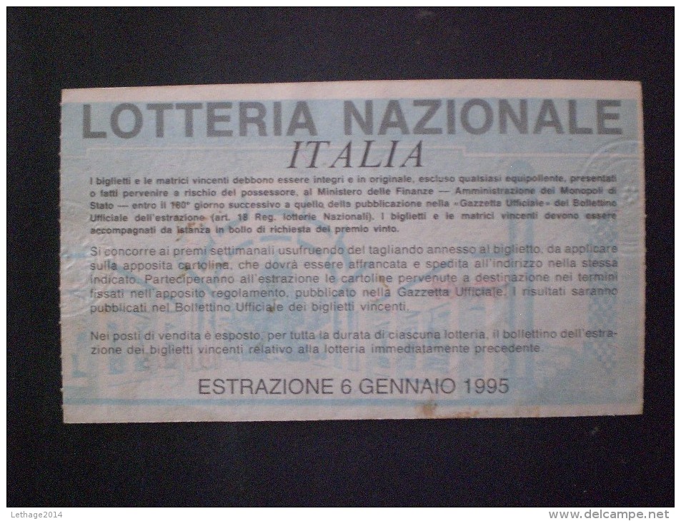 BIGLIETTO LOTTERIA  NAZIONALE ITALIA 1995 - Loterijbiljetten