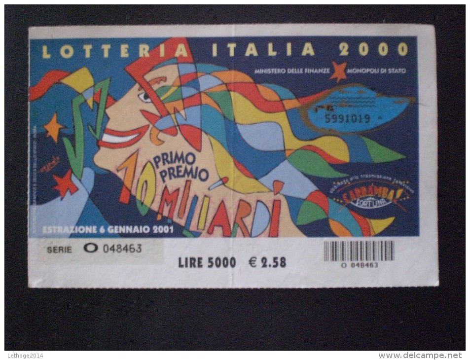 BIGLIETTO LOTTERIA  NAZIONALE ITALIA 2000 - Lottery Tickets