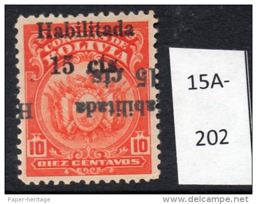 Bolivia 1923 15c/10c ABN Co. Ptg, Surcharge Double, One Inverted M/m (MH) (SG 169 Var) - Bolivia