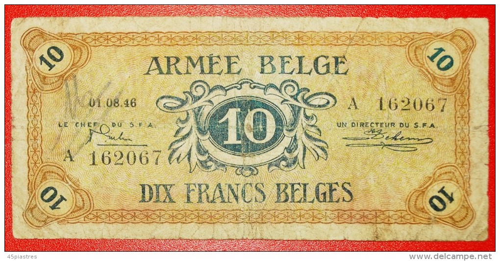 * OCCUPATION OF GERMANY: BELGIUM  10 FRANCS 1946 RARE! LOW START NO RESERVE! - 10 Francos