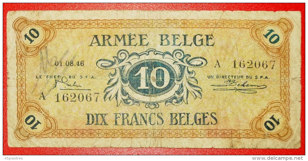 · OCCUPATION OF GERMANY: BELGIUM &#9733;10 FRANCS 1946 RARE! LOW START&#9733;NO RESERVE! - 10 Franchi