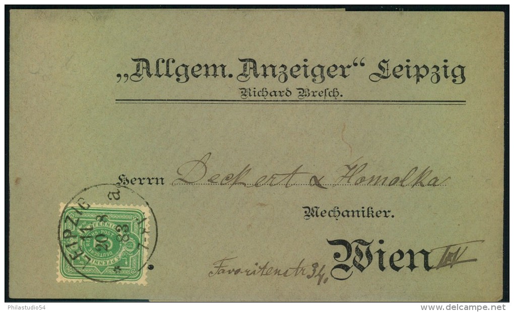 1883: Dekoratives Streifband Mit 5 Pfg. Ab LEIPZIG Nach WIEN - Sonstige & Ohne Zuordnung