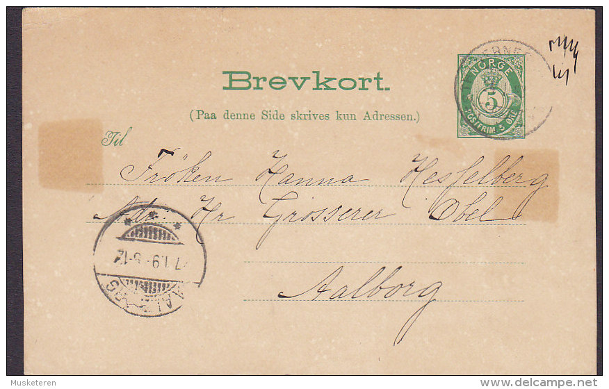 Norway Postal Stationery Ganzsache Entier Brevkort 5 Øre Posthorn VESTRE..... 1893? AALBORG Denmark - Postal Stationery