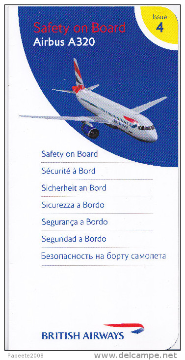 British Airways / Airbus A 320 / Consignes De Sécurité / Safety Card / Issue 4 - Sicherheitsinfos