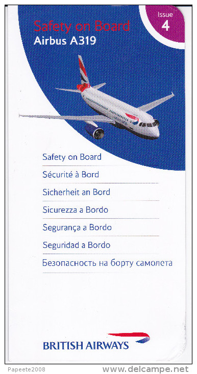 British Airways / Airbus A 319 / Consignes De Sécurité / Safety Card / Issue 4 - Sicherheitsinfos