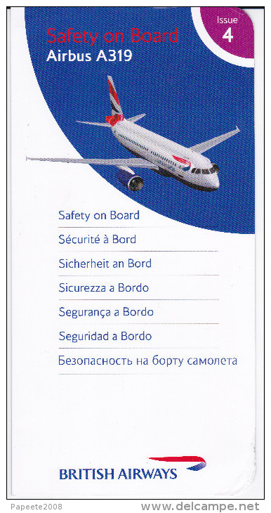 British Airways / Airbus A 319 / Consignes De Sécurité / Safety Card / Issue 4 - Safety Cards