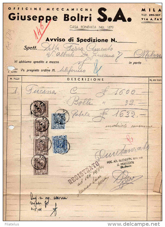 MILANO-DITTA GIUSEPPE BOLTRI-OFFICINE MECCANICHE-12-5-1944-REPUBBLICA SOCIALE ITALIANA - Fiscali