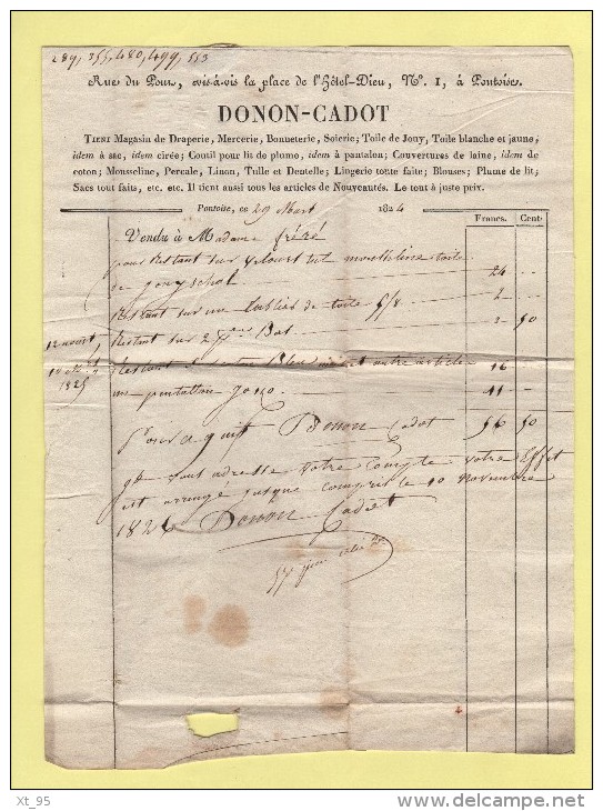 Pontoise (en Rouge) - 72 Seine Et Oise - Facture Donon Cadot - Draperie Mercerie Soierie - 1824 - 1801-1848: Precursors XIX