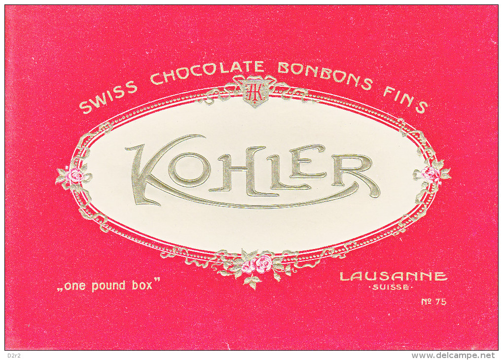 KOHLER CHOCOLATE -  BONOBONS SURFINS - LAUSANNE - ANCIENNE ETIQUETTE DE BOITE POUR BONBONS - Publicités