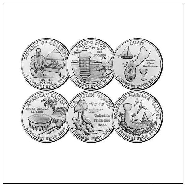 Quarti Di Dollaro 2009 (6 Pc.) DENVER - D. Columbia Puerto Rico Guam Am. Samoa US Virgin Island N. Mariana Island - 1999-2009: State Quarters