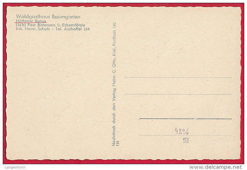 AK 'Bistensee / Hüttener Berge' (LK Rendsburg-Eckernförde) ~ 1955 - Eckernfoerde