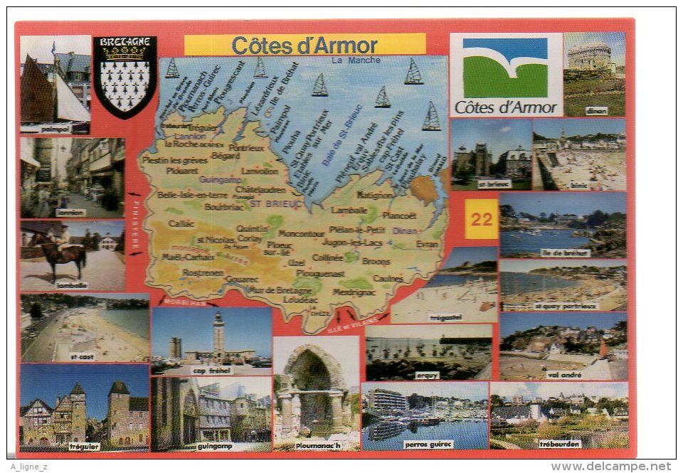 REF 223 CPM Contour De Département Carte Géographique 22 COTE D'ARMOR - Cartes Géographiques
